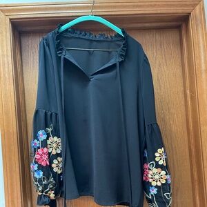 Black embroidered sleeves Top